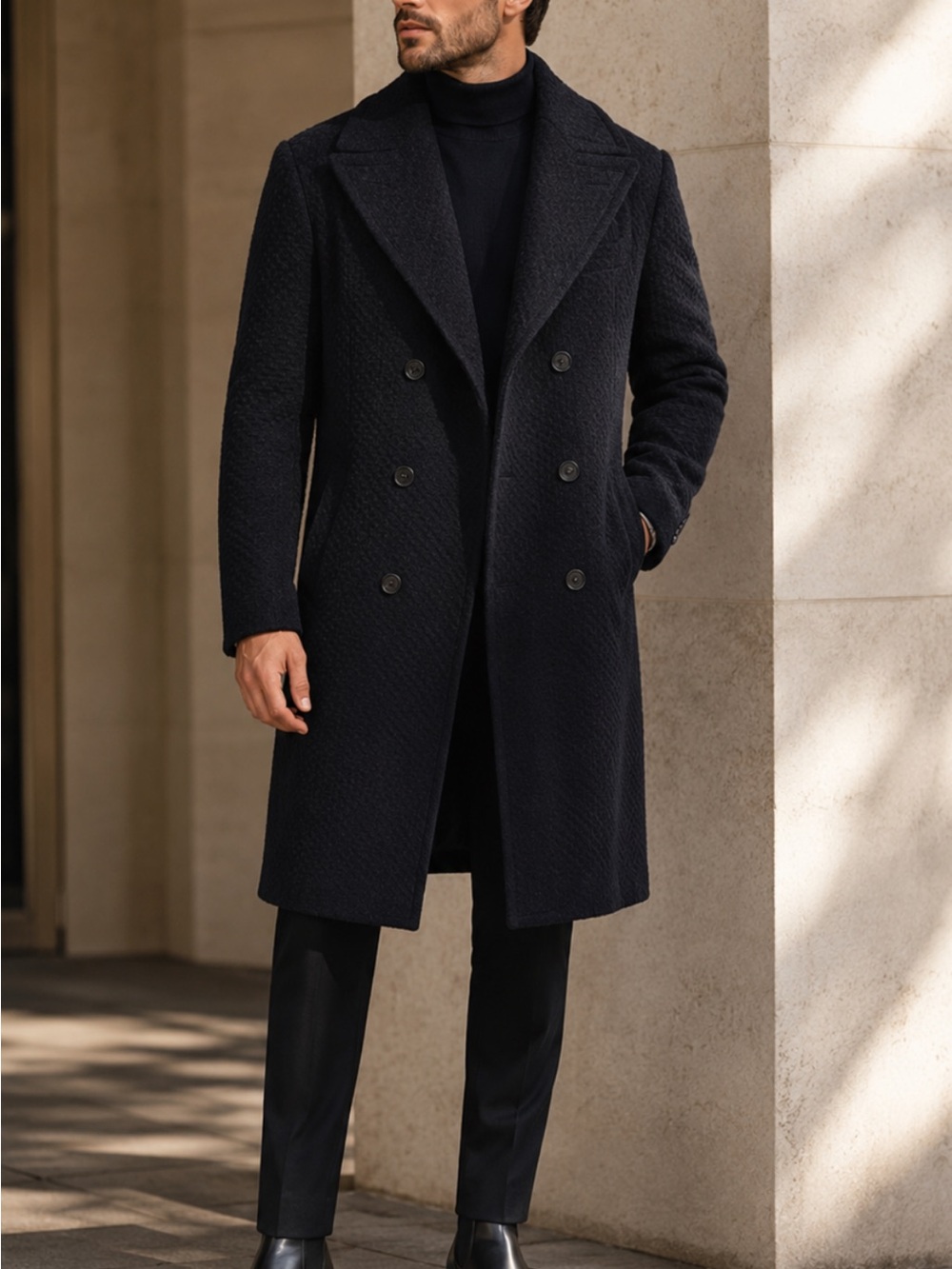 Vintage 90s Valentino Boutique Men’s Navy Wool Mohair Alpaca Long Coat Sz 54